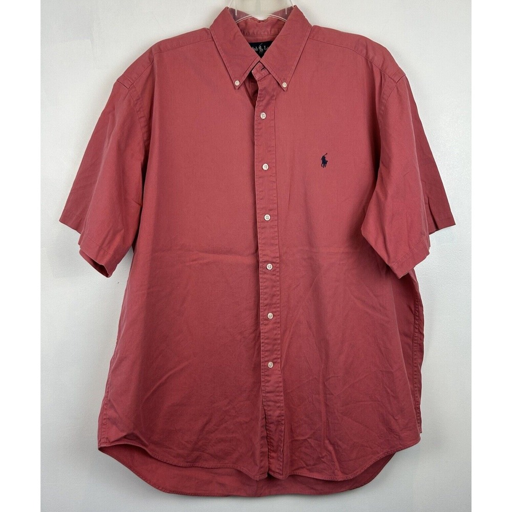 Ralph Lauren Shirt Mens L Blaire Button Up Oxford hort Sleeve Salmon Pony Read